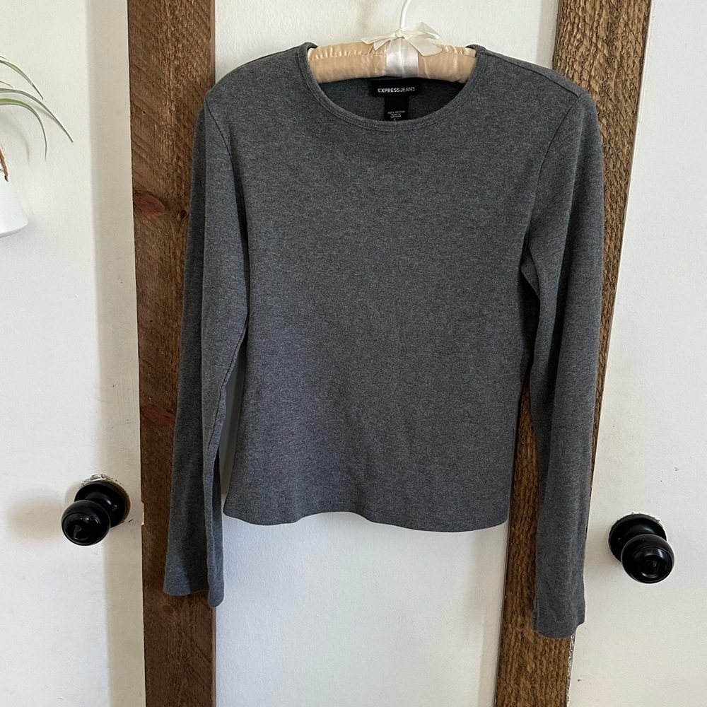 90s / Y2K Express ‘Jeans’ Women’s Long Sleeve Gray Shirt Cotton Crewneck sz L